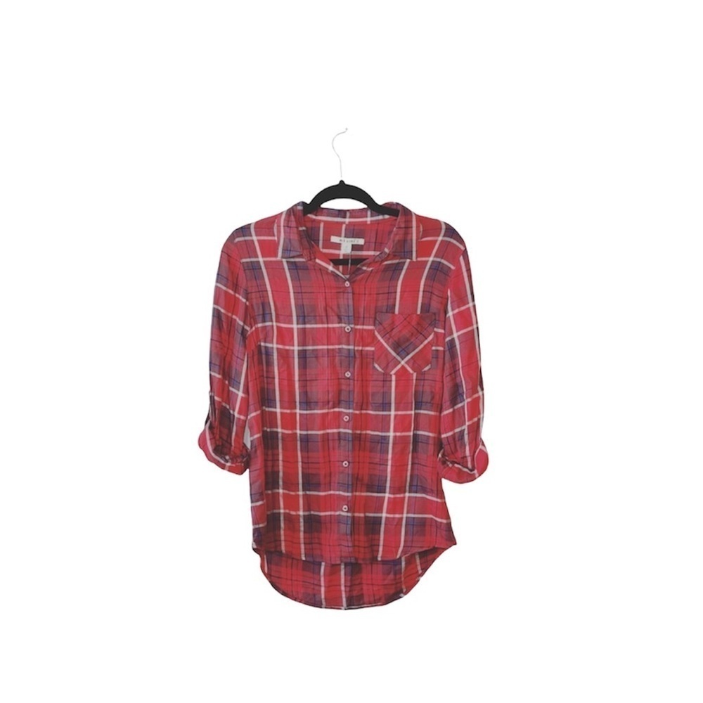Francesca’s Miami Plaid Button Down Shirt Red & Black Tunic NWT Small Women’s